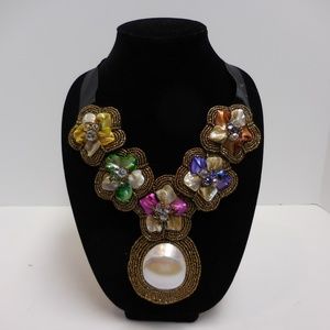 Boho Beach Beaded Pearl Bib Necklace